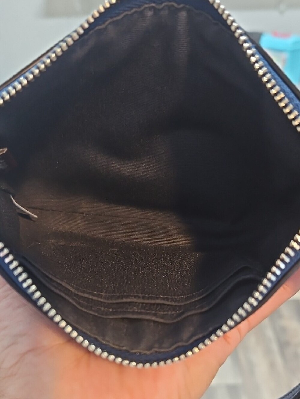 Coach Navy Pebbled Leather Wristlet with Silver Logo - Picture 3 of 7